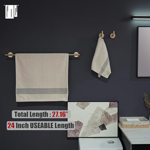 JQK Bathroom Hardware Set Champagne Bronze, 5-Piece Bath Accessories Set Wall Mount Includes 24 in Towel Bar, 7 in Towel Ring, Toilet Paper Holder, 2 Towel Hooks, BAS165-CB - Image 4