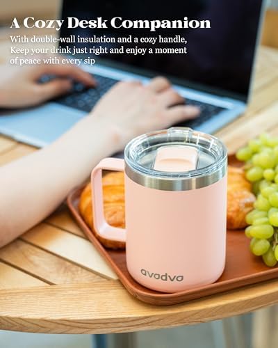 12oz Insulated Coffee Mug with 2 Lids & Handle, Stainless Steel Cup - Image 5