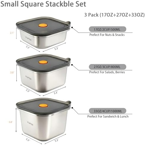 YUPER Stainless Steel Food Containers, 3 Pack (17+27+33OZ) - Image 2