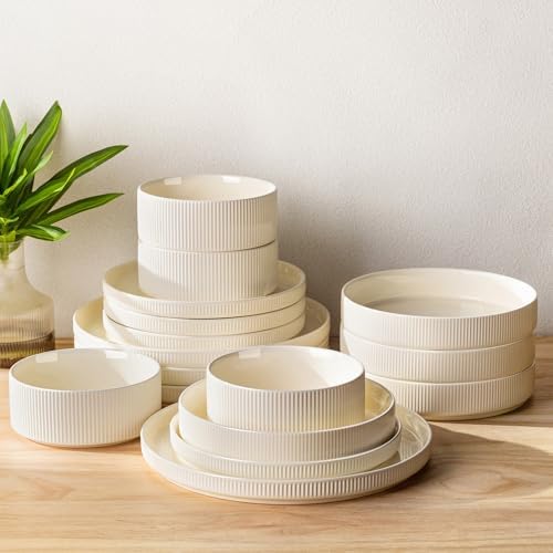 TheTerra Ceramic Dinnerware Set for 4, 16-Piece Plates and Bowls Set by TheTerra