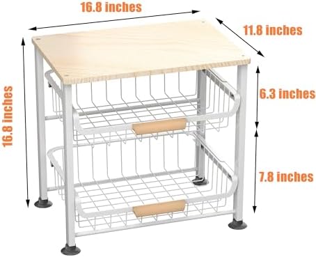 NiuYichee 3-Layer Kitchen Fruit Storage Basket Snack Rack, countertop Storage Rack, Stackable Storage Rack with Desktop, Pull-Out Hollow Metal Storage Basket with Handle, Kitchen Organizers & Storage - Image 4