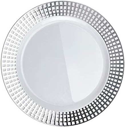 OCCASIONS 100 Plates Pack,(50 Guests) Premium Wedding Party Disposable Plastic Plates Set -50 x 10.25'' Dinner + 50 x 7.5'' Salad/Dessert (Princess White/Silver) - Image 4