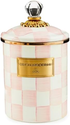 MACKENZIE-CHILDS Enamel Canister, Medium, Pink-and-White Rosy Check by Unknown