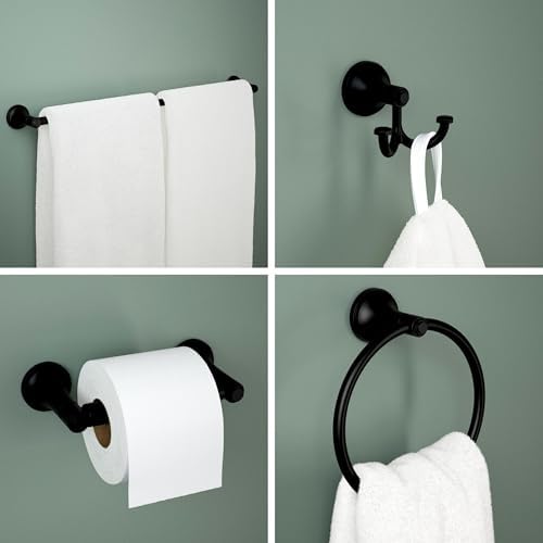 Franklin Brass Woodruff 4-Piece Bathroom Set Matte Black 18" + 6" Towel Rack, Toilet Paper Holder, Hand Towel Holder, Hook | 4-Piece Bath Hardware Accessories Set WDRF64-MB - Image 2