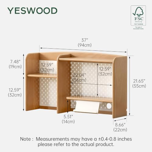 YESWOOD 100% Solid Beech Kitchen Counter Hutch Shelf, Fully Assembled Countertop Organizer Storage Rack, Desktop Hutch Shelf for Kitchen, Dining Room, Office (Natural, 37'') - Image 2