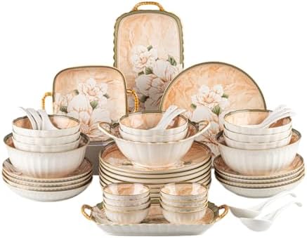 Ceramic Dinnerware Set, Series Kavara Ⅱ, (Vintage Camellia) by FANGJING