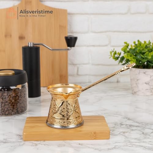 Alisveristime Premium Turkish Coffee Set - 12-Person Turkish Coffee, Cezve, 2-Person Cups, Delight Bowl, and Tray (4 Colors) (Gold) - Image 6