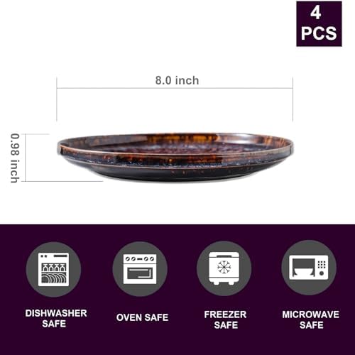Ceramic dinner plates set of 4, Dessert & Salad plates for party and wedding, Microwave safe porcelain plates set, 8 Inch-Speckled Bluish Purple - Image 2