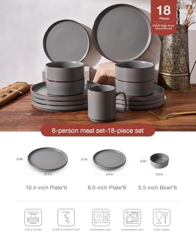 Famiware Nebula Ridge 18-Piece Stoneware Dinnerware Set, Dark Gray - Image 2