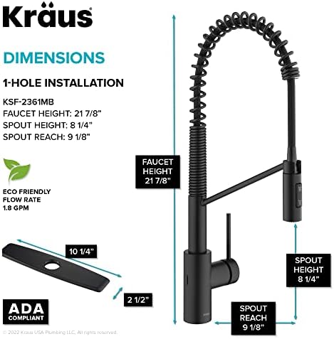 KRAUS Oletto Touchless Sensor Commercial Pull-Down Single Handle Kitchen Faucet with QuickDock Top Mount Assembly in Matte Black - Image 5