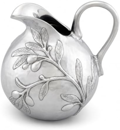 Arthur Court Aluminum Olive Branch Tuscan Pattern Serving Pitcher 100oz for Water and Juice - 9 Inch Tall by ArthurCourt