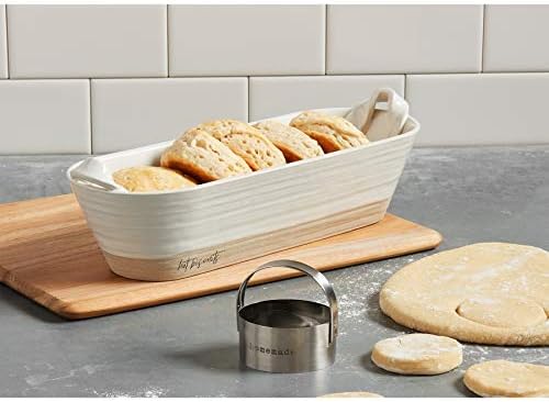 Mud Pie 46000200 BREAD BOWL BISCUIT CUTTER SET White, bowl 5" x 15" | cutter 3" x 2 1/2" dia - Image 2