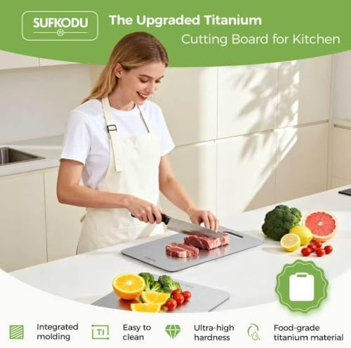 Titanium Cutting Board, 100% Pure Titanium Cutting Boards for Kitchen, Double-sided Titanium Cutting Boards,Separate Raw and Cooked Food Areas,11.7"L*7.7"W - Image 4
