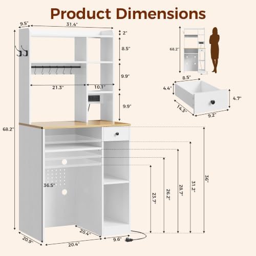 IRONCK Baker's Rack with Power Outlets, Coffee Bar with Mini Fridge Space - Image 2