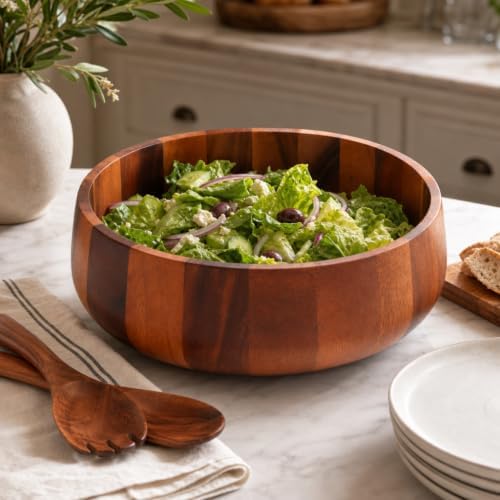 Arthur Court Modern Round Acacia Wood Serving Bowl for Fruits and Salads 4.5" H x 11" Diameter - Image 5