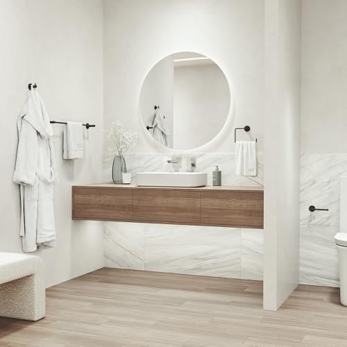 VIGO Cass 4 Pieces Bathroom Hardware Set, 24 inch Towel Bar, Hand Towel Holder, Robe Towel Hook, Toilet Paper Holder Wall Mounted, Stainless Steel Bath Accessory Set Matte Black Finish - Image 4