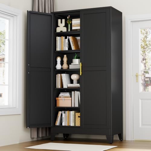 RISRERN Black Metal Storage Cabinet, 79" Kitchen Pantry Cabinets for Office by RISTERN