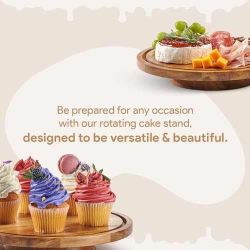 HOMESPHERE Rotating Cake Stand With Lid - 12 Inch Round Cake Holder with Cover, 4” Tall, Acacia Wood Spinning Cake Turntable for Decorating, Display and Serving Platter, Acrylic Cake Dome, No Glass - Image 6