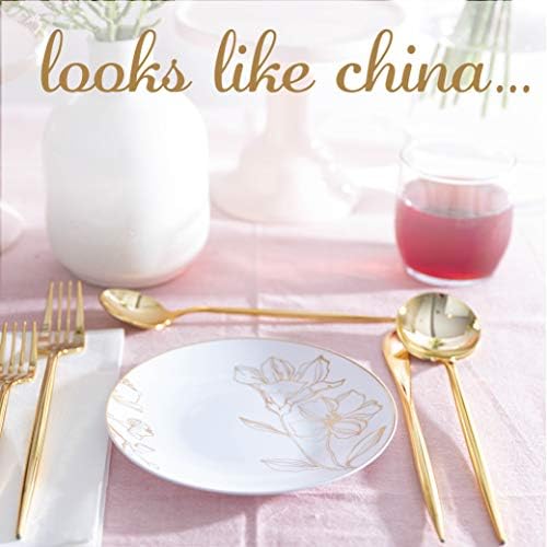 [6'' Plates 10 Count] White Plastic Floral Design Party Plates With Gold Rim Premium heavyweight Elegant Disposable Tableware Dishes - Image 4