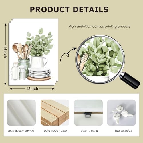 Doqueodas 3Pcs Sage Green Farmhouse Kitchen Canvas Wall Art 12x16Inch Frame - Image 5