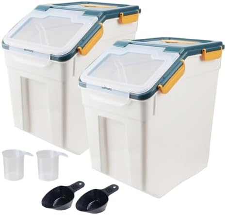 AnRui Rice Storage Container 50 lb Airtight Flour Bucket, Blue, 2Pcs by AnRui