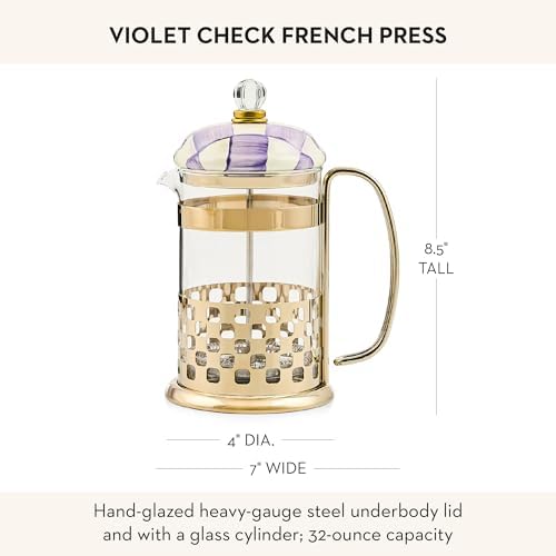 MACKENZIE-CHILDS Coffee French Press, Purple-and-White Violet Check - Image 4