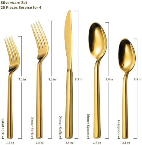 Alata Cube Gold 20-Piece Forged Stainless Steel Mirror Flatware Set for 4 - Image 4