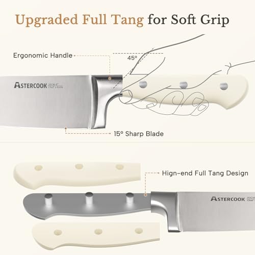 Knife Set,Astercook Kitchen Knife Set with Block 14-Piece Full Tang Stainless Steel Knives with Sharpener Dishwasher Safe and Anti-Slip Ergonomic Handle Utensils Set - Image 4
