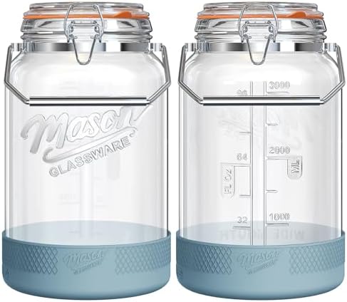 2 pcs 1 Gallon Glass Jar with Airtight Lid & Stainless Steel Handle by Dwbligt