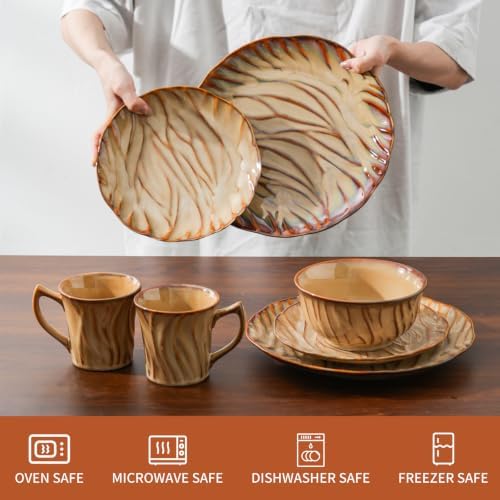 Ceramic Dinnerware Sets for 4, 16 pcs Plates and Bowls Sets, Reactive Glaze Ceramic Dish Set, Scratch Resistant, Microwave & Dishwasher Safe, Highly Chip and Crack Resistant Dishware sets, Honey Amber - Image 3