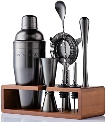 Mint & Mortar Cocktail Shaker Set – 7-Piece Stainless Steel Bartender Kit with Premium Bamboo Stand for Home Bartending - All-in-One Mixology Set for Beginners & Pros (Gunmetal) by MintMortar