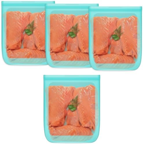 100% Silicone Reusable Gallon Freezer Bags, Ziplock, BPA Free, 4 Pack, Aqua by Annaklin