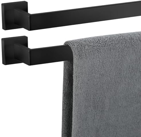 Towel Bar 2 Pack for Bathroom 28 Inch Matte Black Towel Holder 12/16/20/24/28/32/36 Inch Stainless Steel SUS304 Rustproof Towel Rack Modern Square Towel Rod for Bathroom Wall (2, Matte Black, 28 Inch) by TAUN