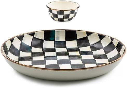 MACKENZIE-CHILDS Chip-and-Dip Serving Set, Black-and-White Courtly Check by Unknown