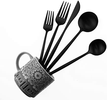 Matte Balck Silverware Set,Gugrida 5-Piece 18/10 Stainless Steel Satin Finish Flatware Set,Kitchen Utensil Set,Tableware Travel Cutlery Set for Camping Office or School Lunch, Dishwasher Safe - Image 2