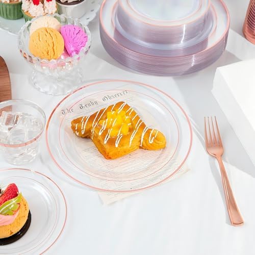 GATHER 350PCS Clear Rose Gold Plastic Plates for Wedding and Party - Image 4
