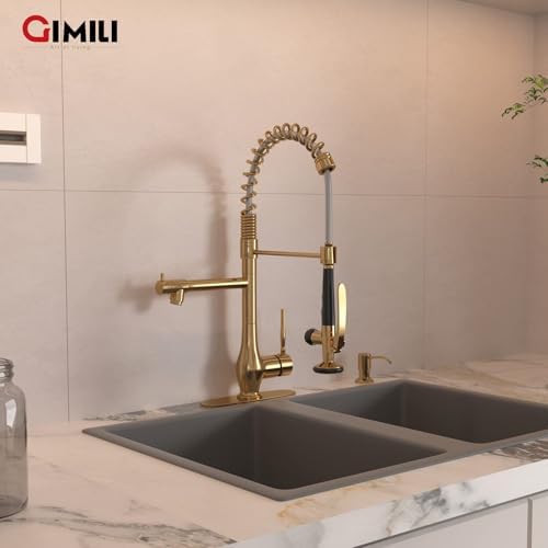 GIMILI Brushed Gold Commercial Kitchen Sink Faucet with Soap Dispenser - Image 6