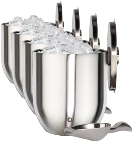 Snowfox Plus -Insulated Ice Bucket with Lid/Scoop,Premium Vacuum Insulated Stainless Steel_Ice Buckets for Parties,Ice Box,Home Bar Accessories,Parties Supplies,Bar Decor, 3 liters (Scoop) (Pack of 4) by Snowfox