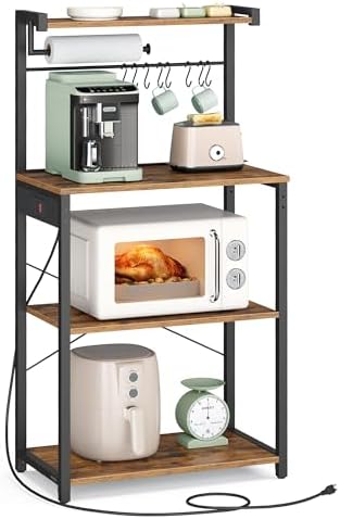 VASAGLE 4-Tier Kitchen Bakers Rack with Power Outlet, 23.6-Inch Wide by VASAGLEbySONGMICSHOME