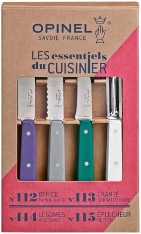 OPINEL Les Essentials - Small Kitchen 4 Piece Knife Set - Paring, Serrated, Peeler, Vegetable Knife, Corrosion Resistant High Carbon Steel, Made in France (Art Deco) - Image 2