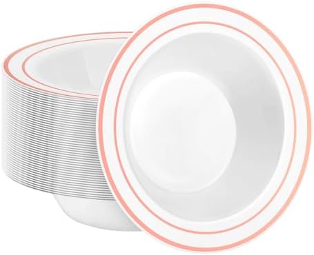 BESTSTAR 50 Pack Disposable Soup Bowls with Rose Gold Rim by BESTSTAR