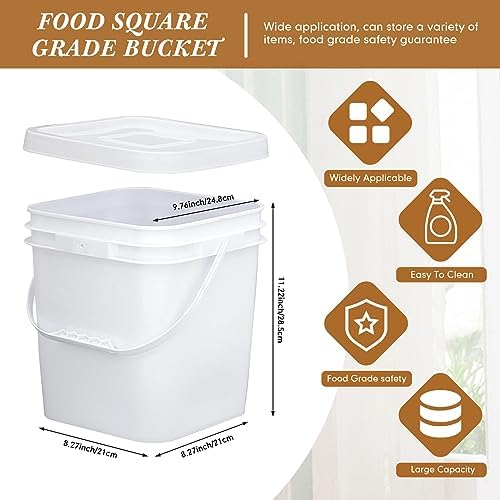 Mumufy 10 Pcs 3.5 Gallon Food Grade Bucket with Lid, Square, White - Image 2