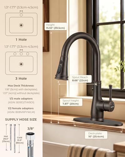 WEWE Vintage Kitchen Faucet, Pull-Down Sprayer, Oil Rubbed Bronze, High Arc - Image 4