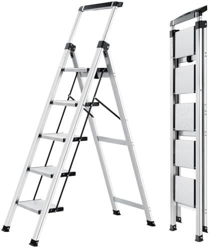 XinSunho 5 Step Ladder, Aluminum with Retractable Handrail, 330lbs Capacity by XinSunho