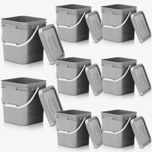 Mumufy 8 Pcs 3.5 Gallon Square Food Grade Bucket with Lid, Gray by Mumufy