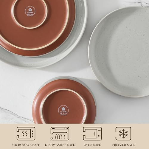 MALACASA Plates and Bowls Sets, 24 Pieces Modern Ceramic Dinnerware Set for 8 Kitchen Dinner Set Stoneware Dishware Dishes Set Microwave and Dishwasher Safe, Grey, Series TARA - Image 4