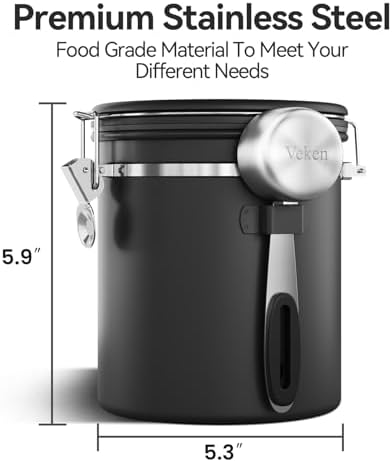 Veken Coffee Canister with Window,Airtight Stainless Steel Compact Jar,16OZ - Image 2