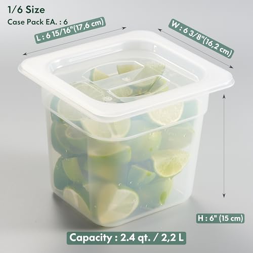 CURTA 6-Pack 1/6 Size 6" Deep Food Pan with Handled Lid – NSF Listed Commercial-Grade Translucent Polypropylene, Stackable Freezer-Safe Storage for Restaurants, Catering & Buffets - Image 2