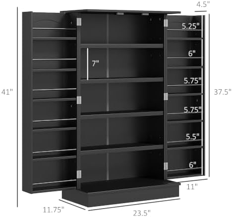 HOMCOM 41" Kitchen Pantry Storage Cabinet 12 Door Shelves Black - Image 3