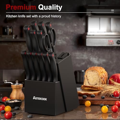 Astercook Knife Set for Kitchen with Block and Sharpener 15pcs German - Image 5
